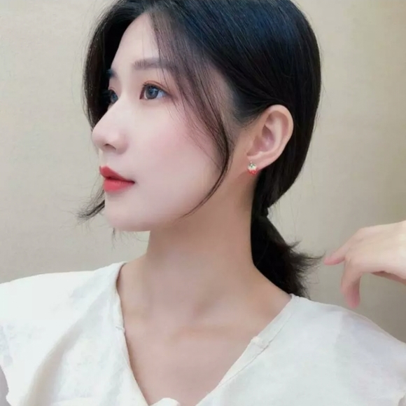 Gold-plated small strawberry earrings with silver post BOGO - Picture 5 of 15